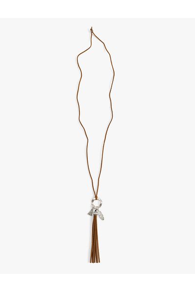 Koton Faux Leather Tasseled Long Necklace with Metal Charm Detail - Koton X Zeynep Cushion