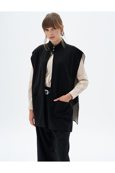 Kayra Black Knitwear Vest - Button Detailed