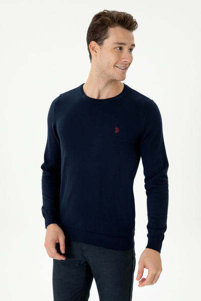 U.S. Polo Assn. Ανδρικό πουλόβερ με λαιμόκοψη σε μπλε ναυτικό 50275848-VR033