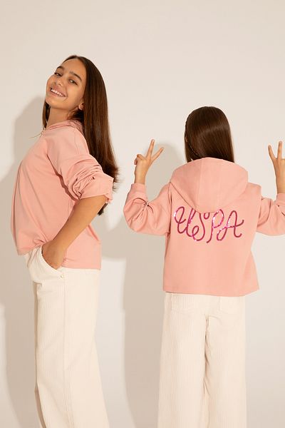 U.S. Polo Assn. Hanorac cu glugă cu pudră pentru fete 50276918 -VR042