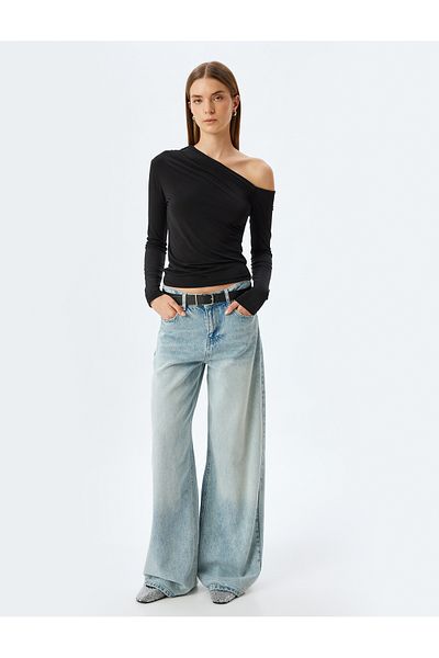 Koton Asymmetrical Off-The-Shoulder Blouse Long Sleeve