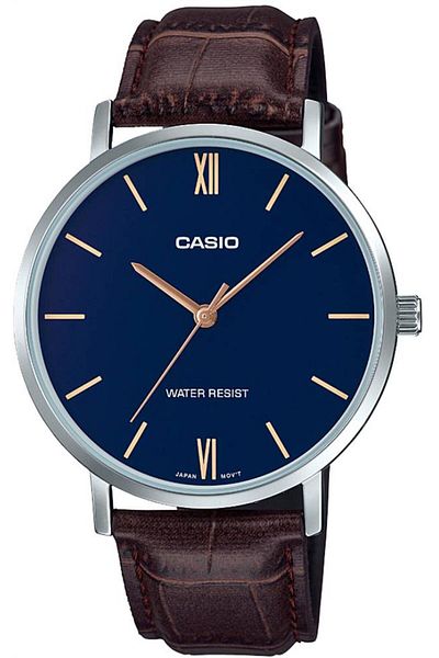Casio Men's Leather Strap Watch Mtp-vt01l-2budf