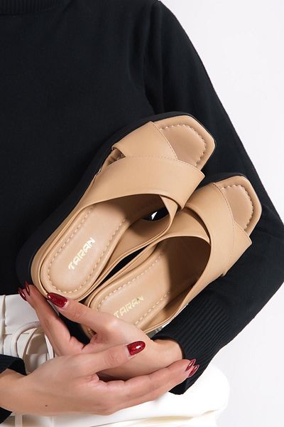 Taran Emma Women's Slippers - Stylish, Comfortable Wedge Heel and Cross Detail
