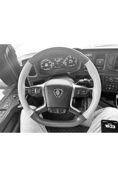 HASBAY Dikişli Direksiyon Kılıfı Siyah/gri Deri Siyah Dikişli Scania Tır Kamy...