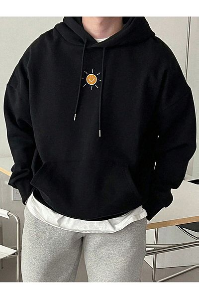 LUNAVISTA Travel Camping Black Oversize Hooded Sweatshirt - Front and Back Printed Hoodie