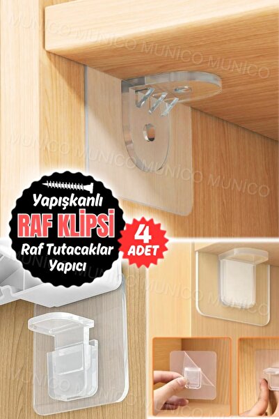 Gaggani 4 Adet Kendinden Yapışkanlı Dolap Raf Yapıcı Köşe Aparat Raf Tutucu D...