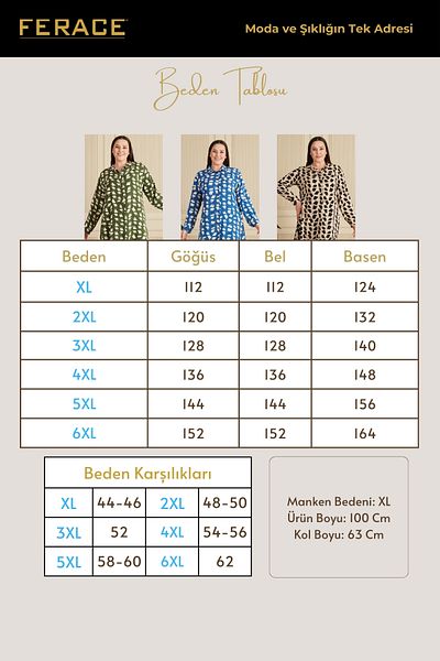 Ferace Women's Hijab Plus Size Brush Patterned Long Shirt Tunic