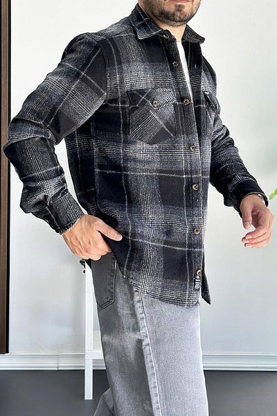 Edwox Мъжка черна риза Lumberjack - стандартна кройка Edw199