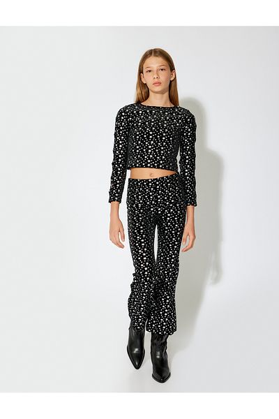 Koton Long Sleeve Round Neck Crop Blouse - Window Detail