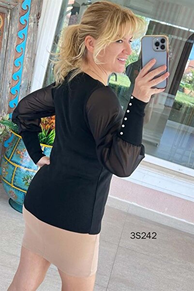 İnce Topuk Chiffon Pearl Knitwear BlouSe - SleeveS 3S242