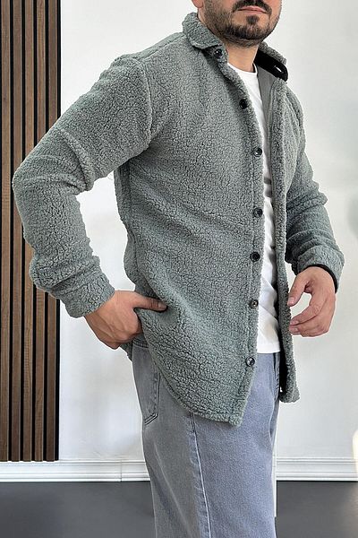 Edwox Men's Slim Fit Plush Cardigan Green Edw203