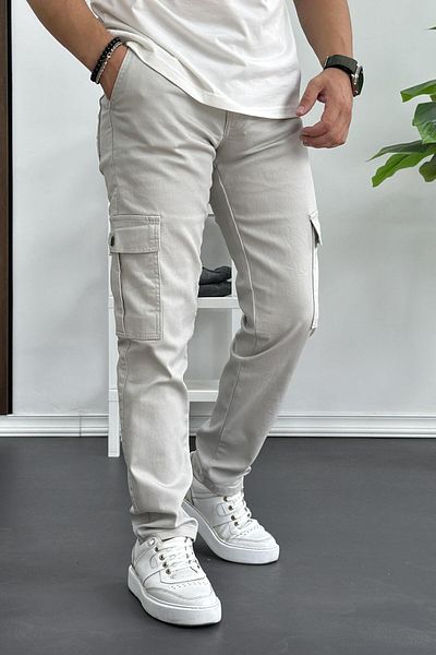 Edwox Stone Colored Men's Cargo Pants - Side Pocket, Edw184 Model
