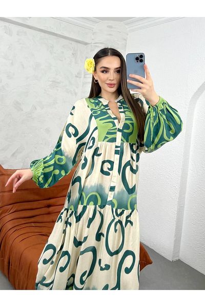 Cardella Balloon Sleeve Viscose Hijab Dress - Wide Flared Cut