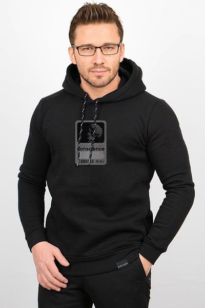 Edwox Hanorac negru cu glugă - Raster cu trei fire, imprimat, Edw196