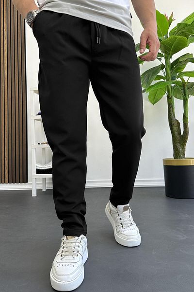 Edwox Black Slim Fit Jogger Pants - Edw114, Double Leg and Elastic Waist