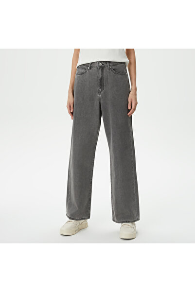 Lacoste Kadın Loose Fit Gri Denim Pantolon