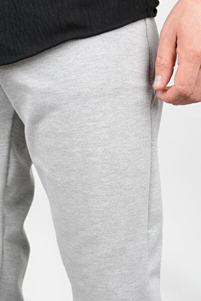 Edwox Erkek Double Paça Beli Lastikli Relax Fit Jogger Pantolon Gri Edw036