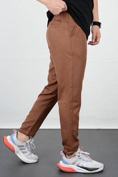 Edwox Мъжки джогър панталон Slim Fit с еластична талия и двоен крачол, кафяв, Edw073
