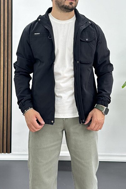 Edwox Μαύρο ανδρικό εποχιακό μπουφάν - Crinkle ύφασμα, Regular Fit Edw082