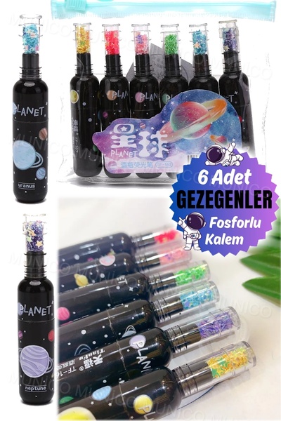 Gaggani Hediyelik 6 Parça Sevimli Tatlı Gezegen Şişe Görünümlü Fosforlu Kalem...
