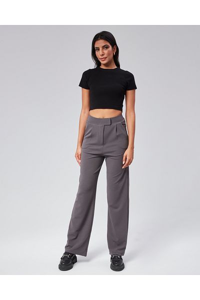 NEVEGE BUTİK Anthracite Colored Women's Palazzo Trousers - Knitted Fabric, Lycra and Velcro Waist