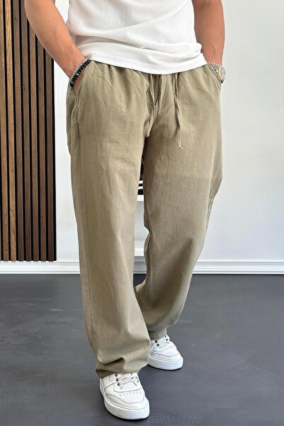 Edwox Khaki Green Men's Baggy Linen Trousers - Edw141