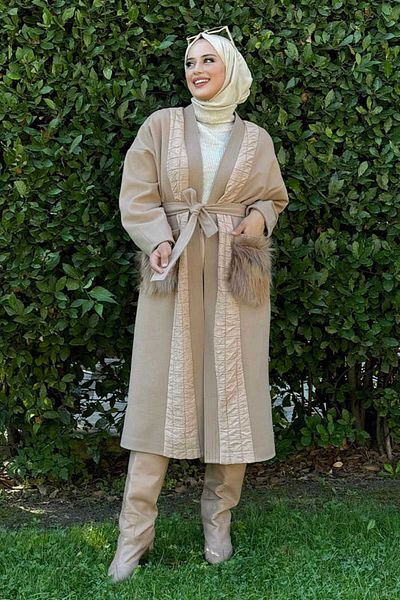 Bym Fashion Παλτό Mink 7865 - Με πούπουλα, λεπτομέρεια τσέπης και ζώνη μέσης