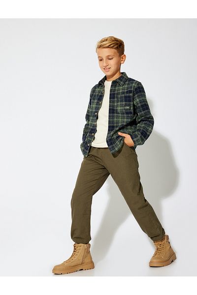 Koton Lumberjack Shirt - Double Cover, Pocket, Long Sleeve