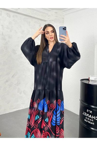 Cardella Μπαλόνι μανίκι βισκόζη χιτζάμπ φόρεμα - Φαρδιά φουσκωμένη κοπή