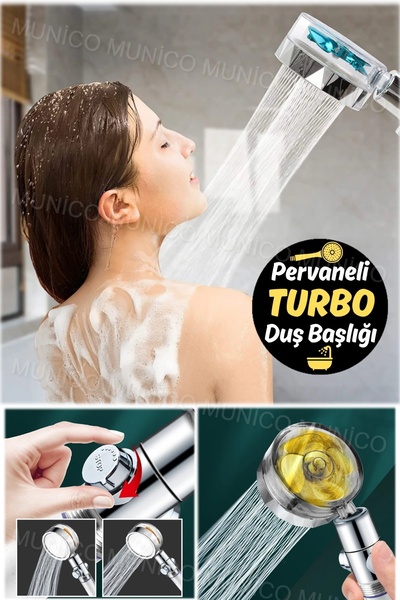 Genel Markalar Turbo Pervaneli ve Filtreli Su Tasarruflu 360 Derece Dönebilen Tazyikli Duş Başlığı Bataryası