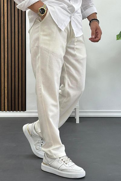 Edwox Ανδρικό λινό παντελόνι casual κοπής Λευκό Edw138