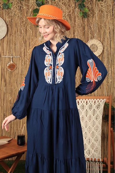 Cardella Rochie din viscoza brodata cu hijab asortat - Maneci si detaliu rochie fata