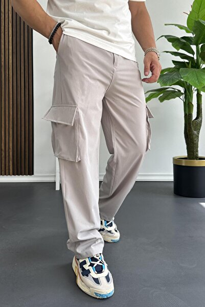 Edwox Erkek İnce Baggy Kalıp Kargo Pantolon Gri Edw173
