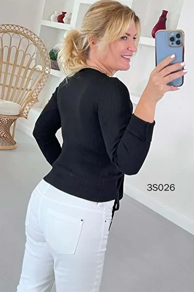İnce Topuk Knitwear Gathered DouBle BreaSted Collar BlouSe - 3S026