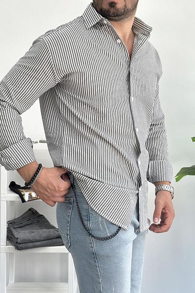 Edwox Anthracite Striped Crinkle Men's Shirt - Edw167