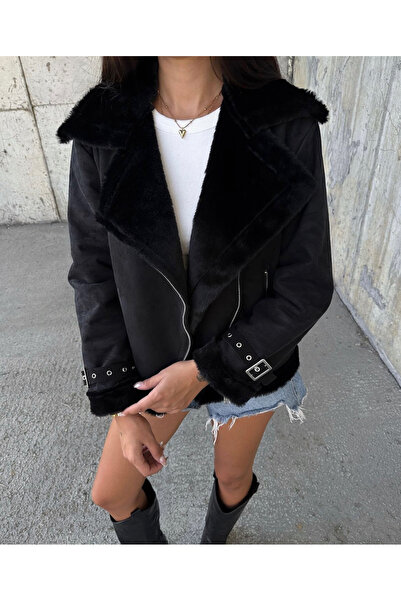 Ekim Store Biker Kemerli Crop Süet Mont