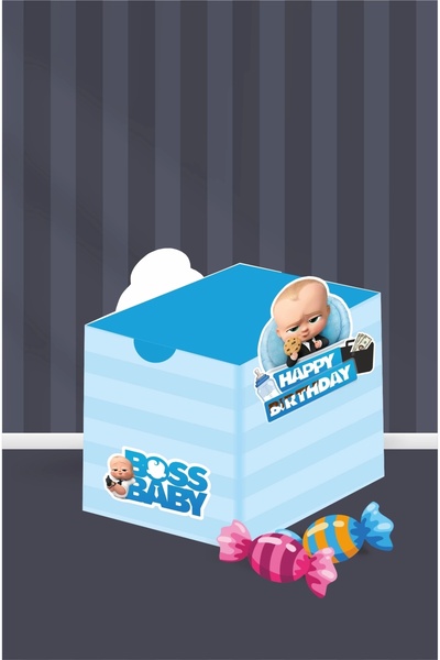 neşeli günlerim Patron Bebek Boss Baby Teması Kutu - Mini Hediyelik ( Şeker, Sakız, Draje, Mini Oyuncak ) 5x5x5 cm *
