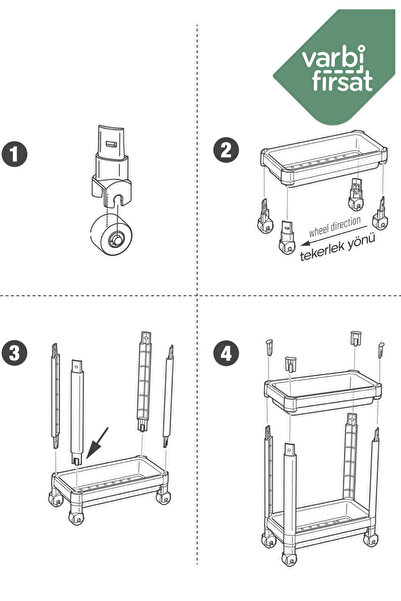 Varbifırsat 2-Tier Organizer with Wheels Kitchen Shelf Bathroom Shelf under Counter Basin Detergent Holder