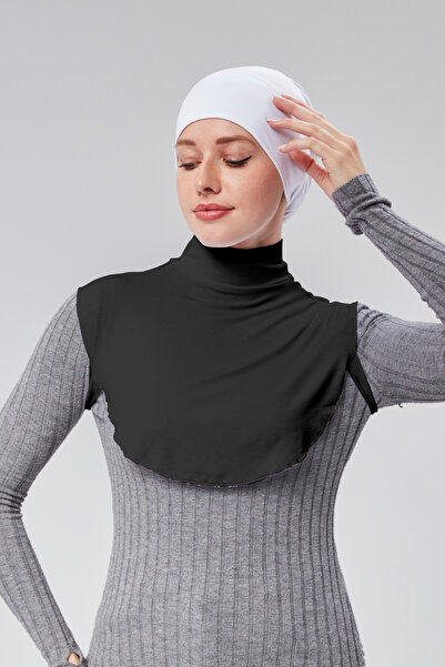 Sonbaharmoda Hijab Half-Turtleneck Simit Neck Collar Combed Cotton Plain Turtleneck Color Black