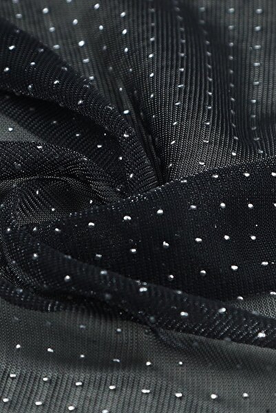 Kumaş Deposu Gümüş Taşlı Gümüş Tül Abiye Kumaş