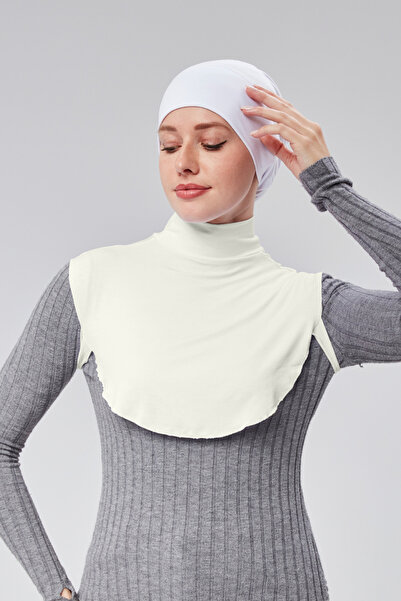 Sonbaharmoda Ecru Color Hijab - Half Neck Bagel Neck Collar Combed Cotton