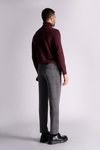 BRACCAS Straight Fit Ekose Pantolon Gri Ekose