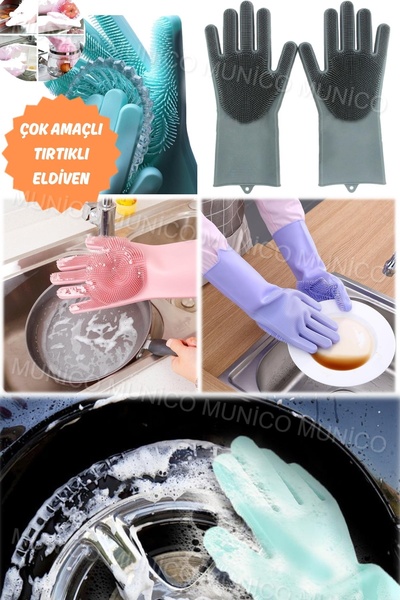 Genel Markalar Dayanıklı Pratik Sihirli Silikon Bulaşık Yıkama 1 Çift Tırtıkl...