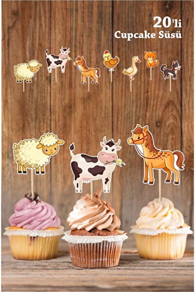 neşeli günlerim Çiftlik Hayvanları Cupcake Kürdan Süsü ** Kalın Kağıt