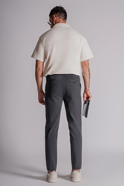 BRACCAS Anthracite Men's Chino Pants - Relaxed Fit with Side Pockets and Elastic Waist