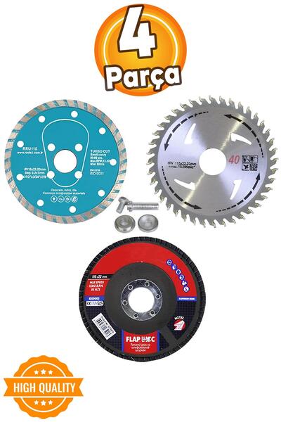 Badem10 4 Parça (115 mm) Inox Ahşap Metal Flap Kesici Kesme Disk Spiral Avuç ...