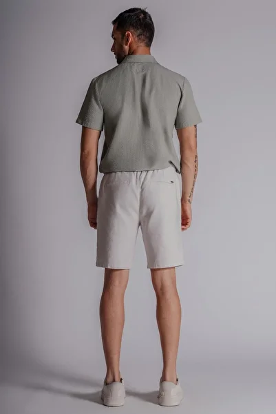 BRACCAS Men's Linen Texture - Pockets and Elastic Waist Jogger Shorts, Stone Color