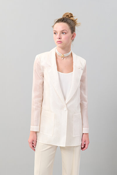 Roman Erkek Yaka Tek Düğmeli Organze Ceket Vanilya K2516037_100