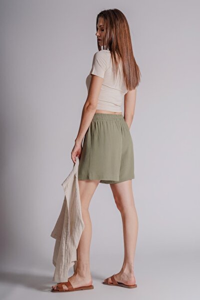 BRACCAS Χακί γυναικείο σορτς Jogger - Ελαστική μέση