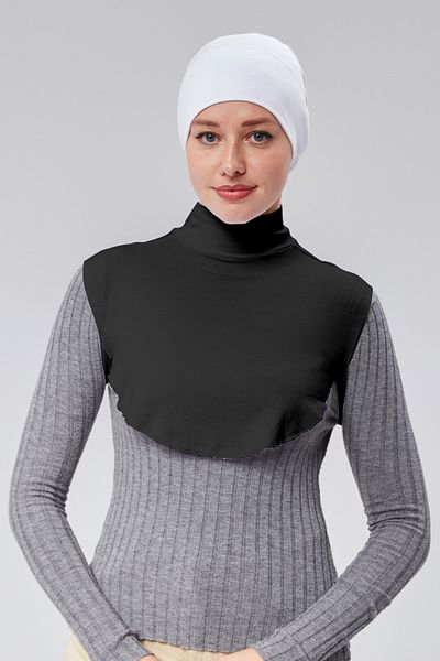 Sonbaharmoda Bumbac negru pieptănat - Hijab, guler pe jumătate gât și gât covrigi, guler simplu